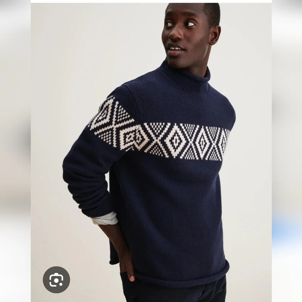 NWT J.Crew Men's Intarsia Wool Rollneck Sweater 100% Wool Blueby Sz L $175